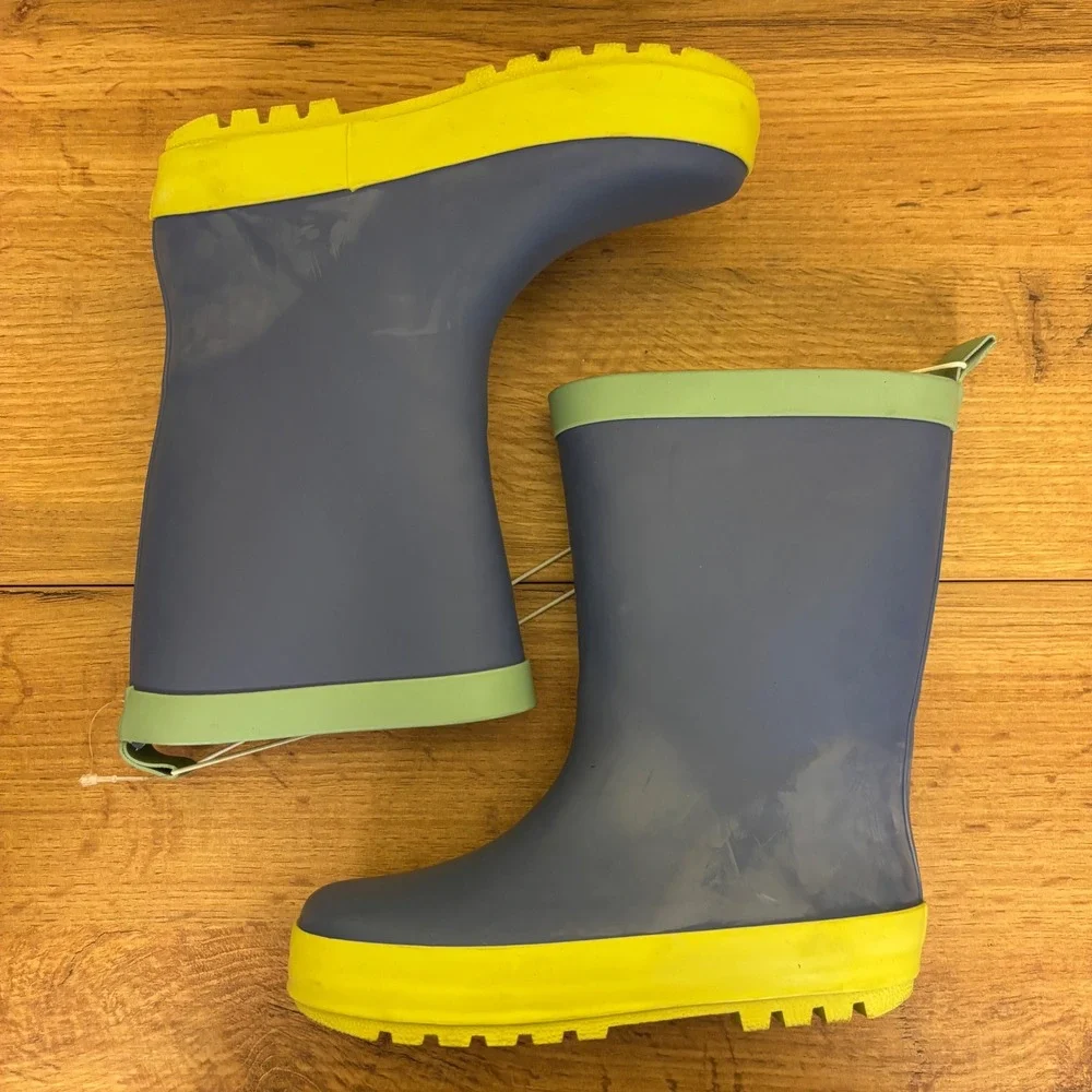 HARPER CANYON Audra Rain Boots Blue Green Kids‎ Size 11 Rubber Lug Sole Pull On